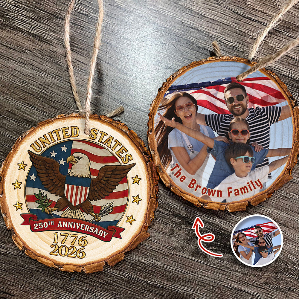 Custom Family Photo USA 250th Anniversary Eagle USA Flag Wood Slice Ornament HO82 900124 - Image 6