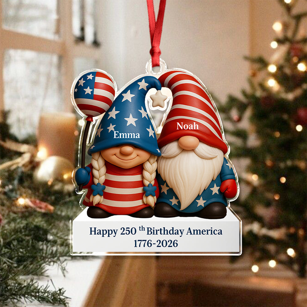 Custom Gnome Couple Happy 250th Anniversary American Acrylic Ornament - Image 7