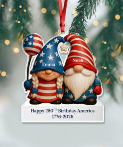 Custom Gnome Couple Happy 250th Anniversary American Acrylic Ornament