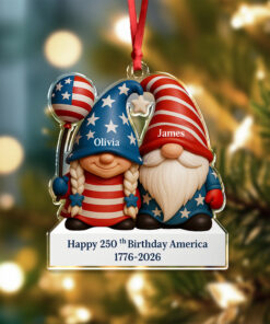 Alternative view of Custom Gnome Couple Happy 250th Anniversary American Acrylic Ornament
