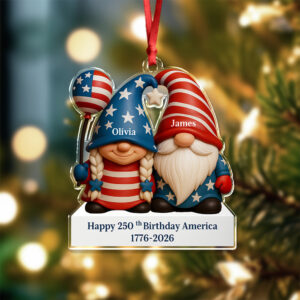 Alternative view of Custom Gnome Couple Happy 250th Anniversary American Acrylic Ornament LM32 897239