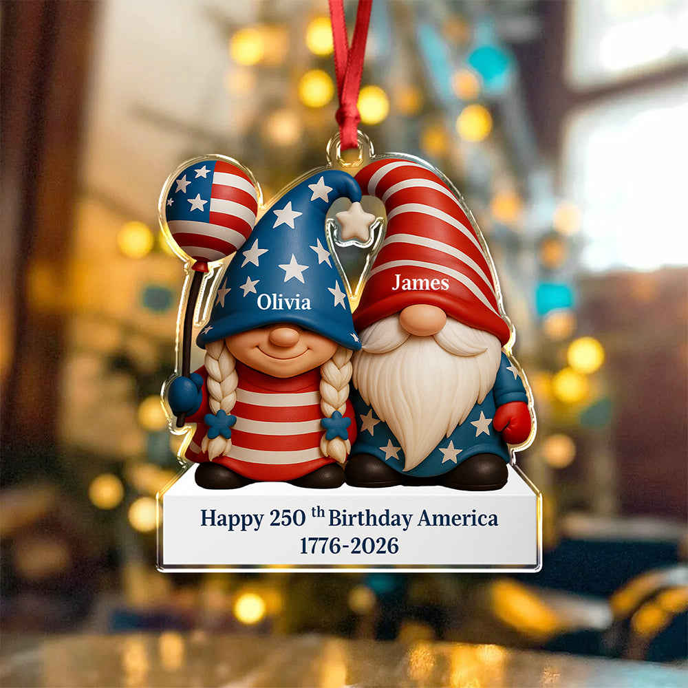 Custom Gnome Couple Happy 250th Anniversary American Acrylic Ornament - Image 5