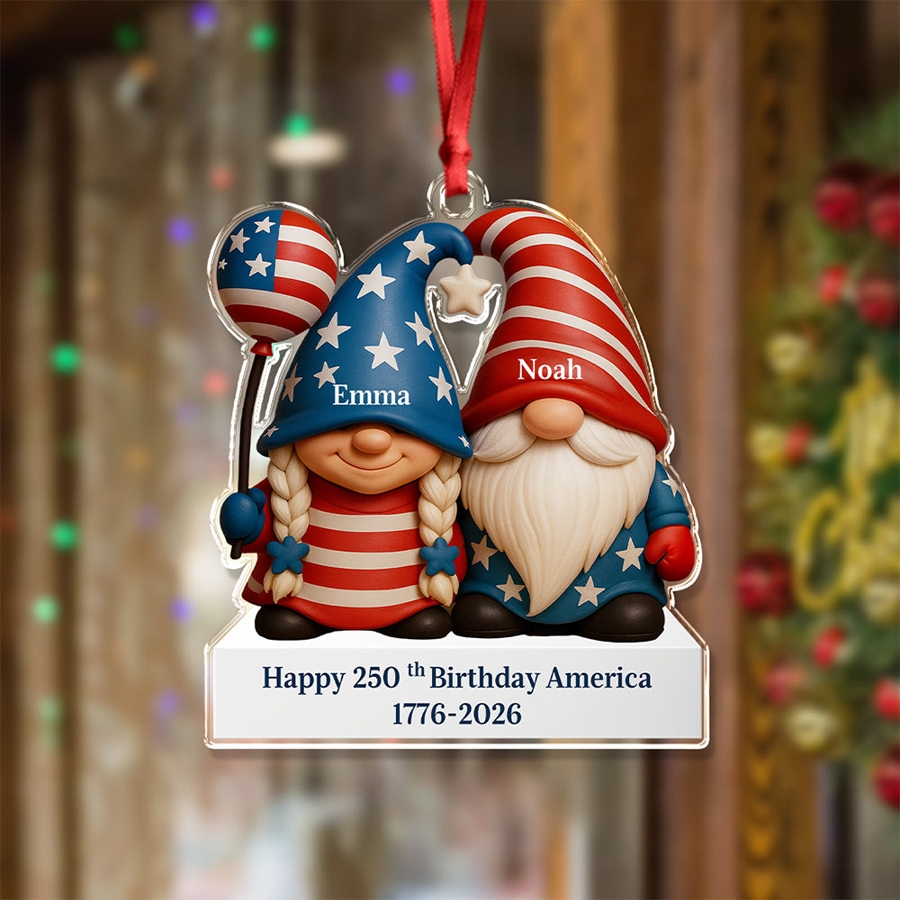 Custom Gnome Couple Happy 250th Anniversary American Acrylic Ornament - Image 6