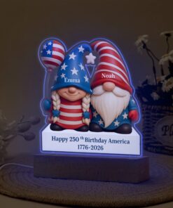 Alternative view of Custom Gnome Couple Happy 250th Anniversary American LED Night Light Plaque