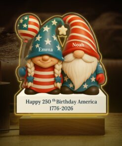 Custom Gnome Couple Happy 250th Anniversary American LED Night Light Plaque