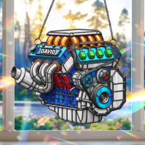 Alternative view of Custom Hot Rod Engine Personalized Gifts For Car Lovers Suncatcher Ornament 02ohtn080825