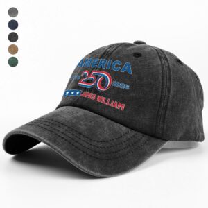 Alternative view of Custom Name 4th of July America 250 Washed Denim Baseball Cap LM32 895323