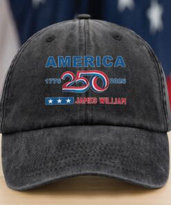 Custom Name 4th of July America 250 Washed Denim Baseball Cap