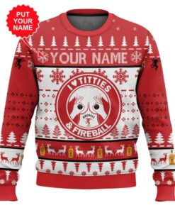 Custom Name Fireball Titties Funny Ugly Christmas Sweater