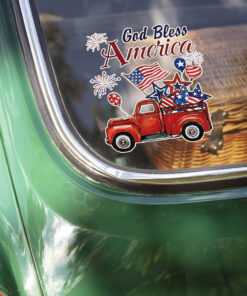 Alternative view of Custom Name God Bless America Patriotic Red Truck Car Window Decal Sticker