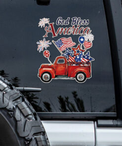 Custom Name God Bless America Patriotic Red Truck Car Window Decal Sticker