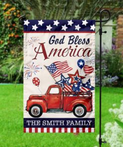 Alternative view of Custom Name God Bless America Patriotic Red Truck Garden Flag