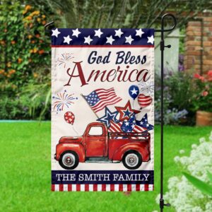 Alternative view of Custom Name God Bless America Patriotic Red Truck Garden Flag LM32 897195
