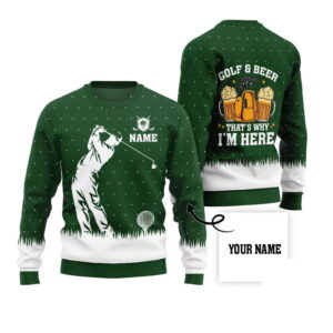 Alternative view of Custom Name Golf And Beer That's Why I'm Here Ugly Xmas Sweater