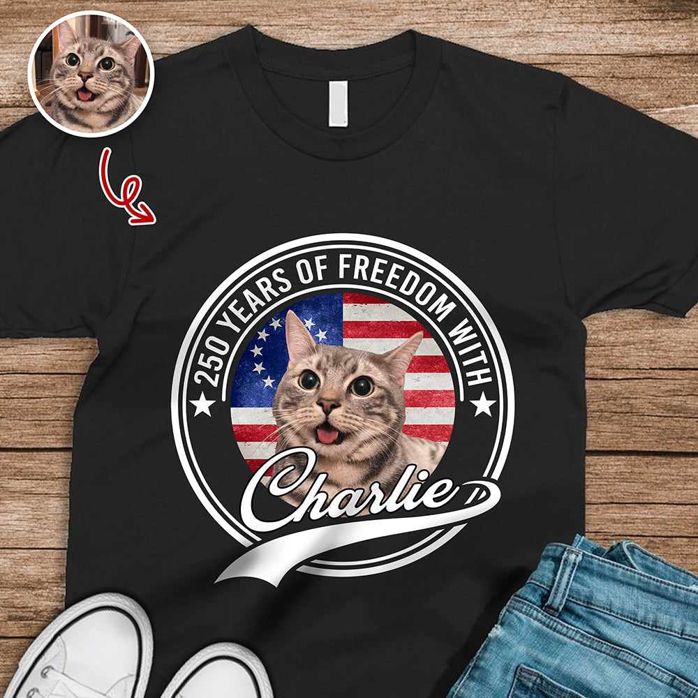 Custom Photo 250 Years Of Freedom With Dog Cat Dark Shirt HO82 894656 - Image 4