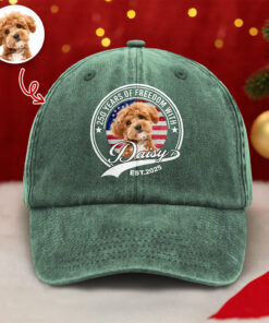 Alternative view of Custom Photo 250 Years Of Freedom With Dog Cat Washed Denim Baseball Cap