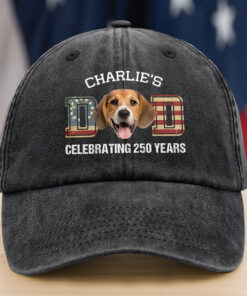 Custom Photo Dog Cat Dad Mom Celebrating 250 Years Washed Denim Baseball Cap