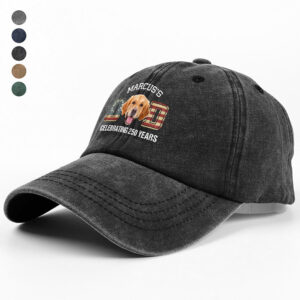 Alternative view of Custom Photo Dog Cat Dad Mom Celebrating 250 Years Washed Denim Baseball Cap HO82 900326