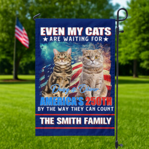 Alternative view of Custom Photo Even My Dogs Cats Are Waiting For Americaâ€™s 250th Garden Flag HO82 900336