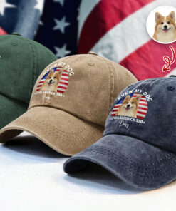 Alternative view of Custom Photo Even My Dogs Love America 250 Washed Denim Baseball Cap