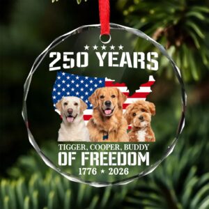 Custom Your Pet Photo Glass Ornament | 250 Years Of Freedom Ornament | Custom Dog Cat Photo Christmas Ornament 683276