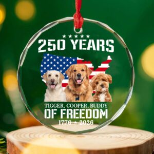 Alternative view of Custom Your Pet Photo Glass Ornament | 250 Years Of Freedom Ornament | Custom Dog Cat Photo Christmas Ornament 683276
