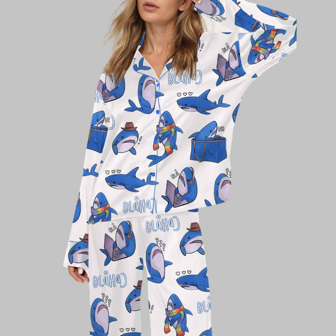 Cute Blahaj Silky Satin Pajama Set