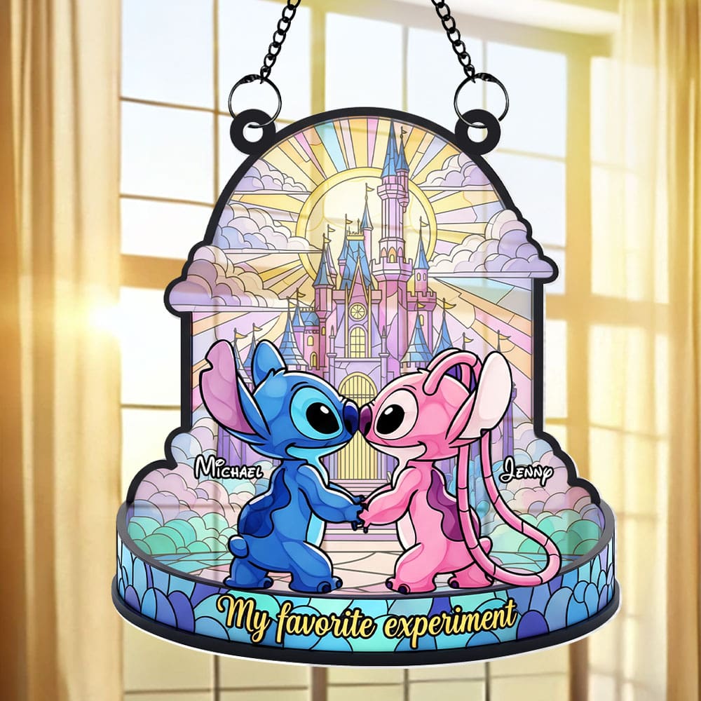 Cute Blue Monster Couple Suncatcher - Personalized Gifts For Couple 04ohti050625
