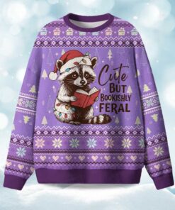 Cute But Bookishly Feral Christmas Ugly Sweater