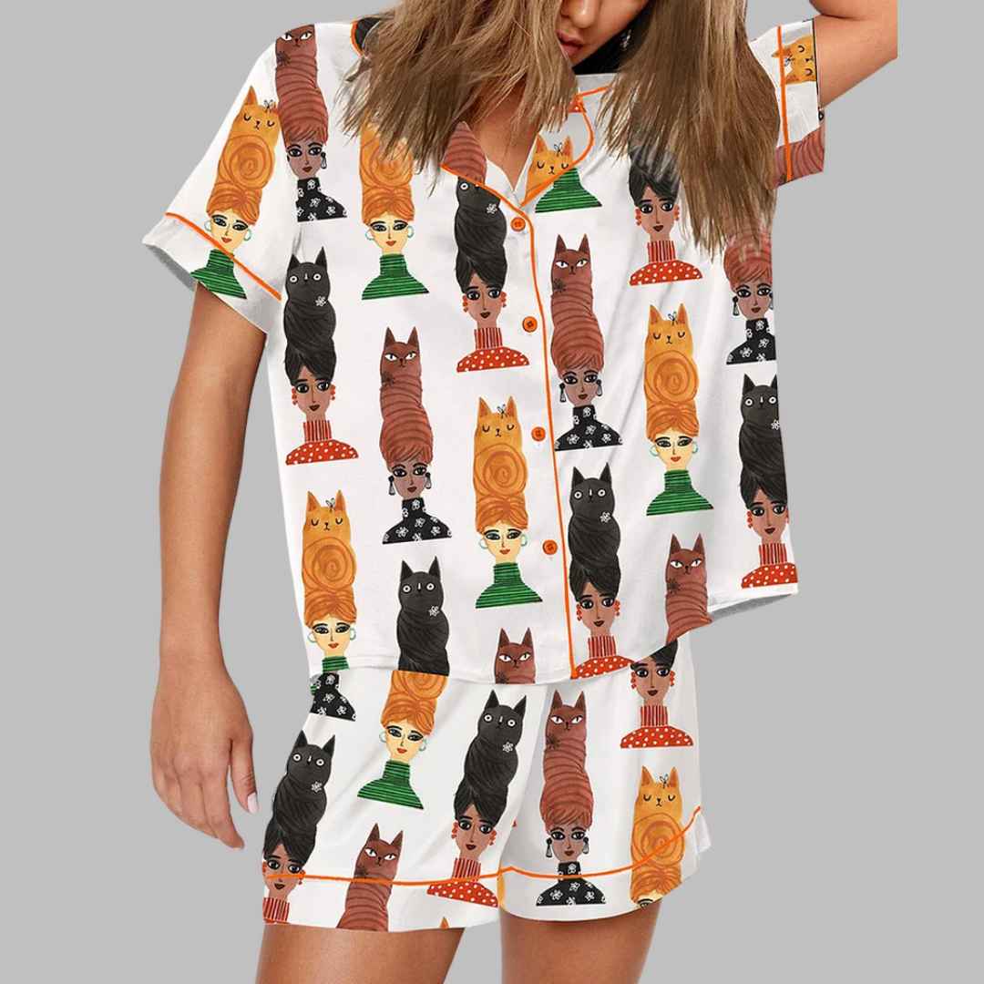 Cute Cat Hair Pajama Set