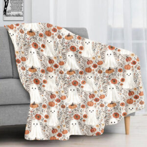 Cute Ghosts And Pumpkins Halloween Blanket