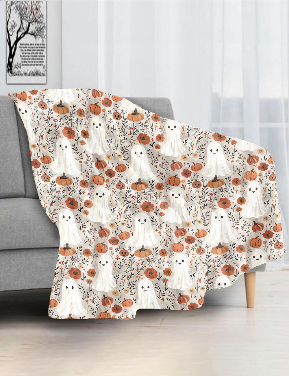 Cute Ghosts And Pumpkins Halloween Blanket