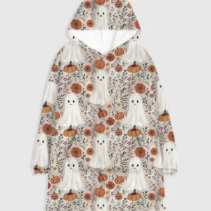 Cute Ghosts And Pumpkins Halloween Flannel Blanket Hoodie