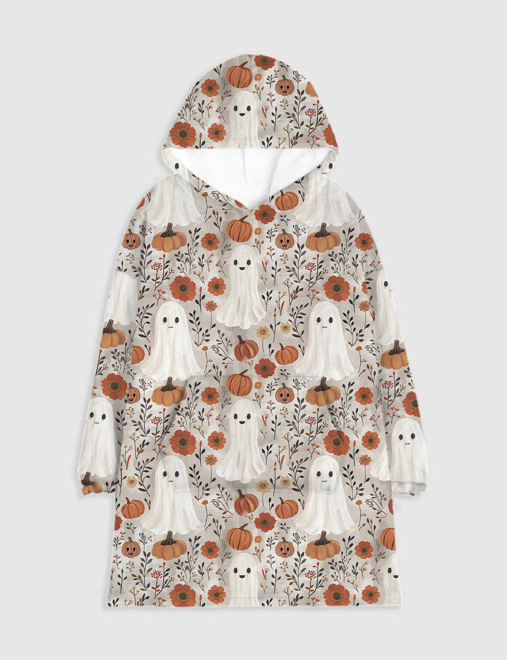 Cute Ghosts And Pumpkins Halloween Flannel Blanket Hoodie