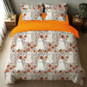 Cute Ghosts And Pumpkins Halloween Four-Piece Bedding Set