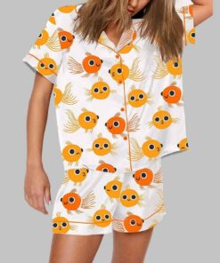Cute Goldfish Short Sleeve Satin Pajama Set