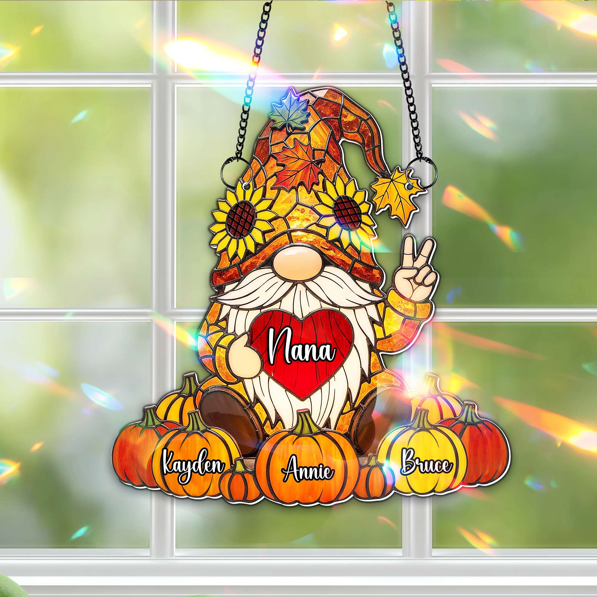 Cute Pumpkin Gnome Suncatcher - Personalized Gifts For Grandma 07NALU150725 - Image 3