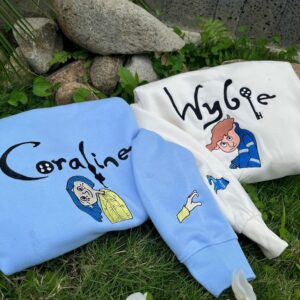 Halloween Coraline And Wybie Embroidered Shirt, Coraline Embroidered Sweatshirt, Horror Movie Shirt, Animation Hoodie