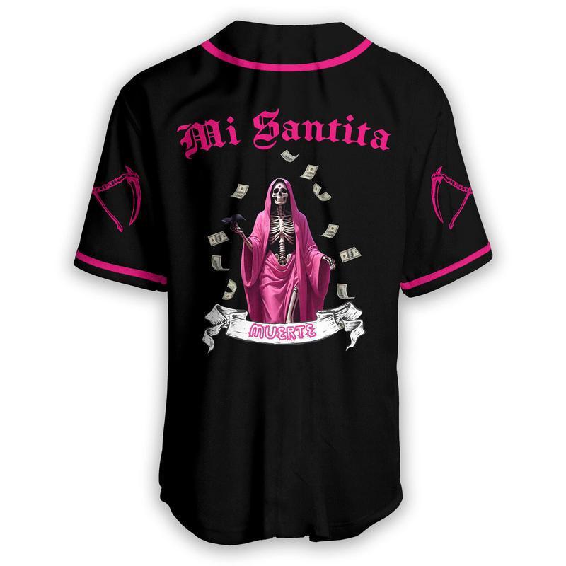 Santa Muerte Mexico Baseball Jersey Mexican Jersey Shirt Jersey - Image 3