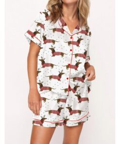 Alternative view of Dachshund And Snowflakes Christmas Satin Pajama Set For Women