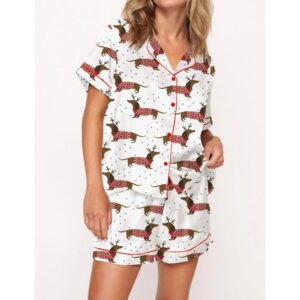 Alternative view of Dachshund And Snowflakes Christmas Satin Pajama Set For Women