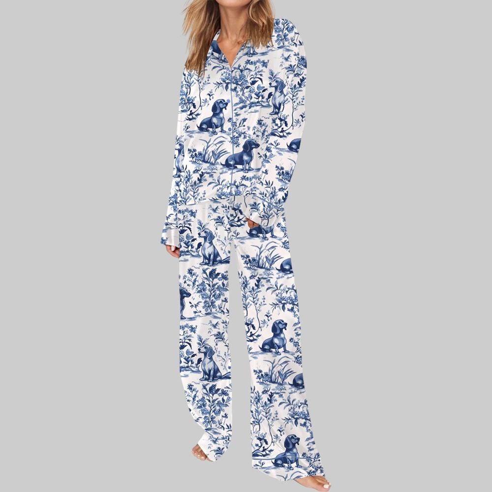 Dachshund Blue Pajama Set For Women - Image 3