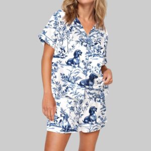 Dachshund Blue Pajama Set For Women