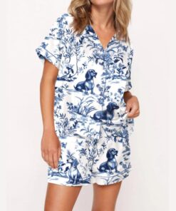Dachshund Blue Satin Pajama Set