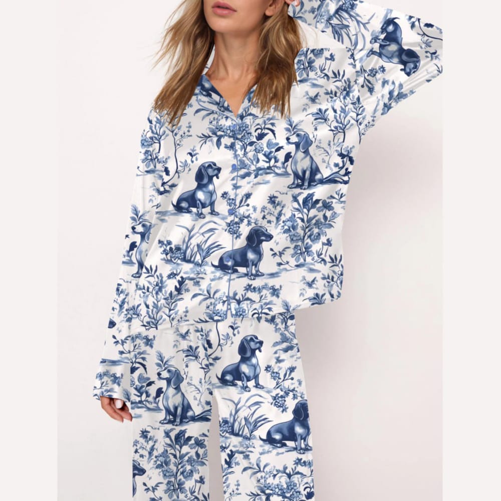 Dachshund Blue Satin Pajama Set - Image 3