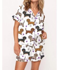 Dachshund Satin Pajama Set For Women