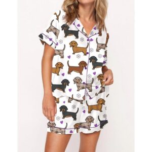 Dachshund Satin Pajama Set For Women