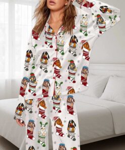 Dachshund Stockings Christmas Pajama Set For Women