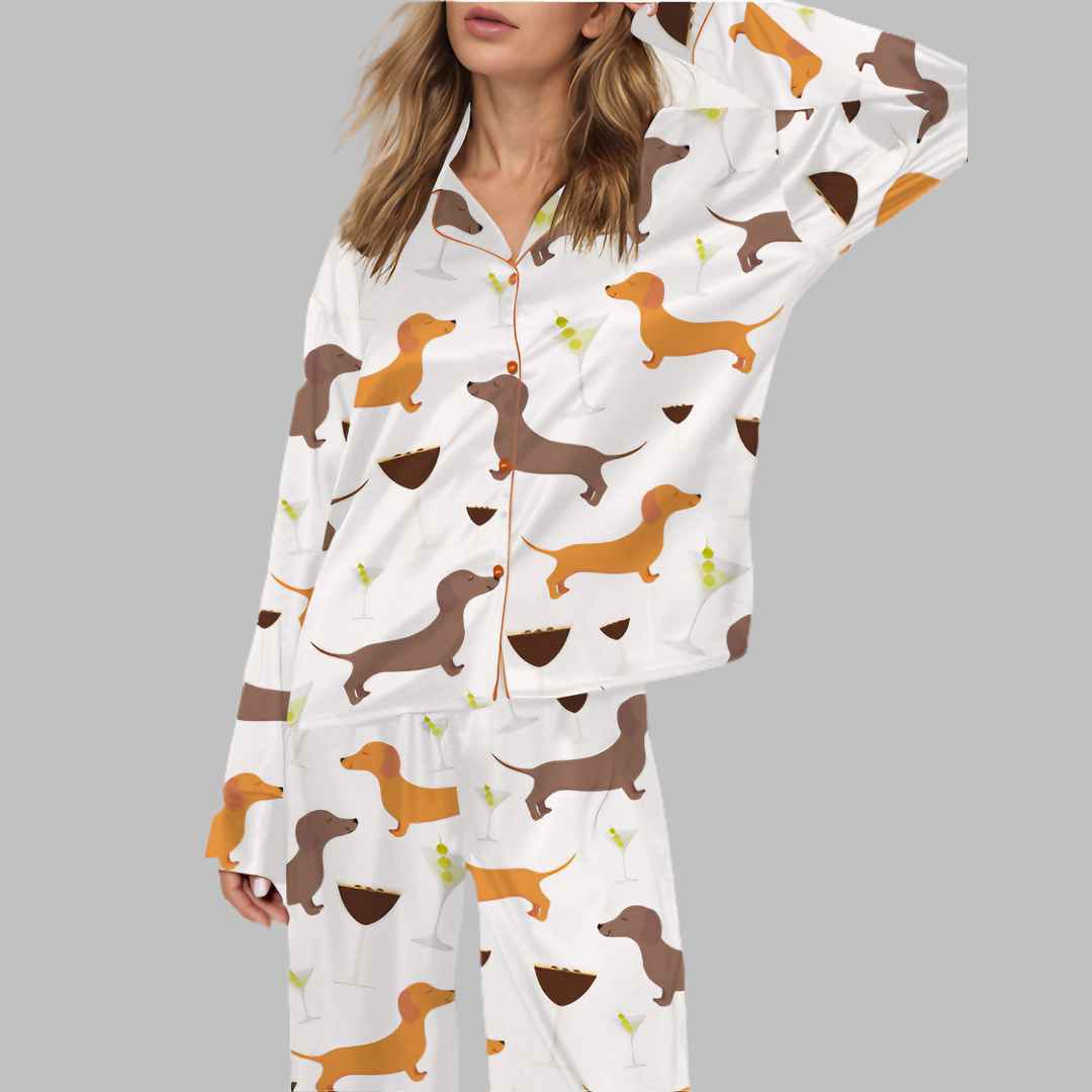 Dachshund Weenies And Tinis Satin Pajama Set