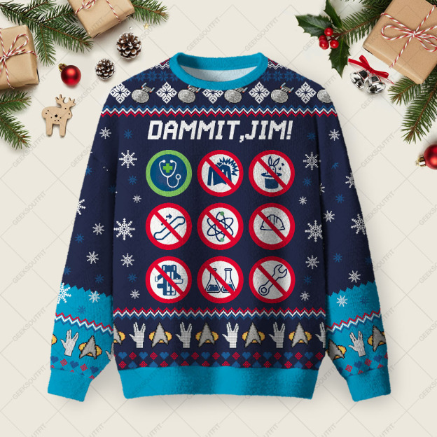 Dammit Jim Ugly Christmas Fuzzy Fleece Sweatshirt